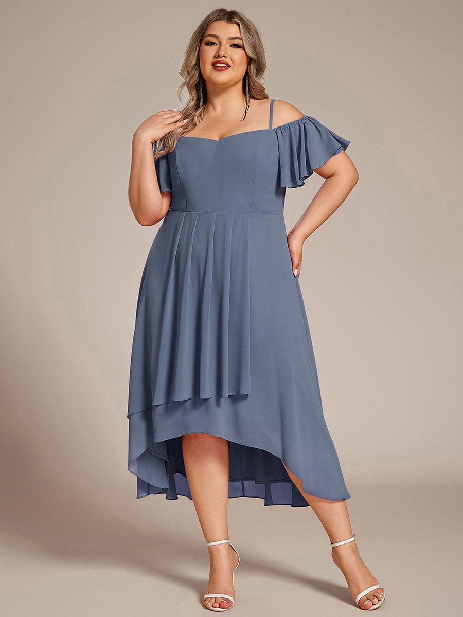 Plus Size Off-the-shoulder Chiffon Midi Dress #color_Dusty Blue