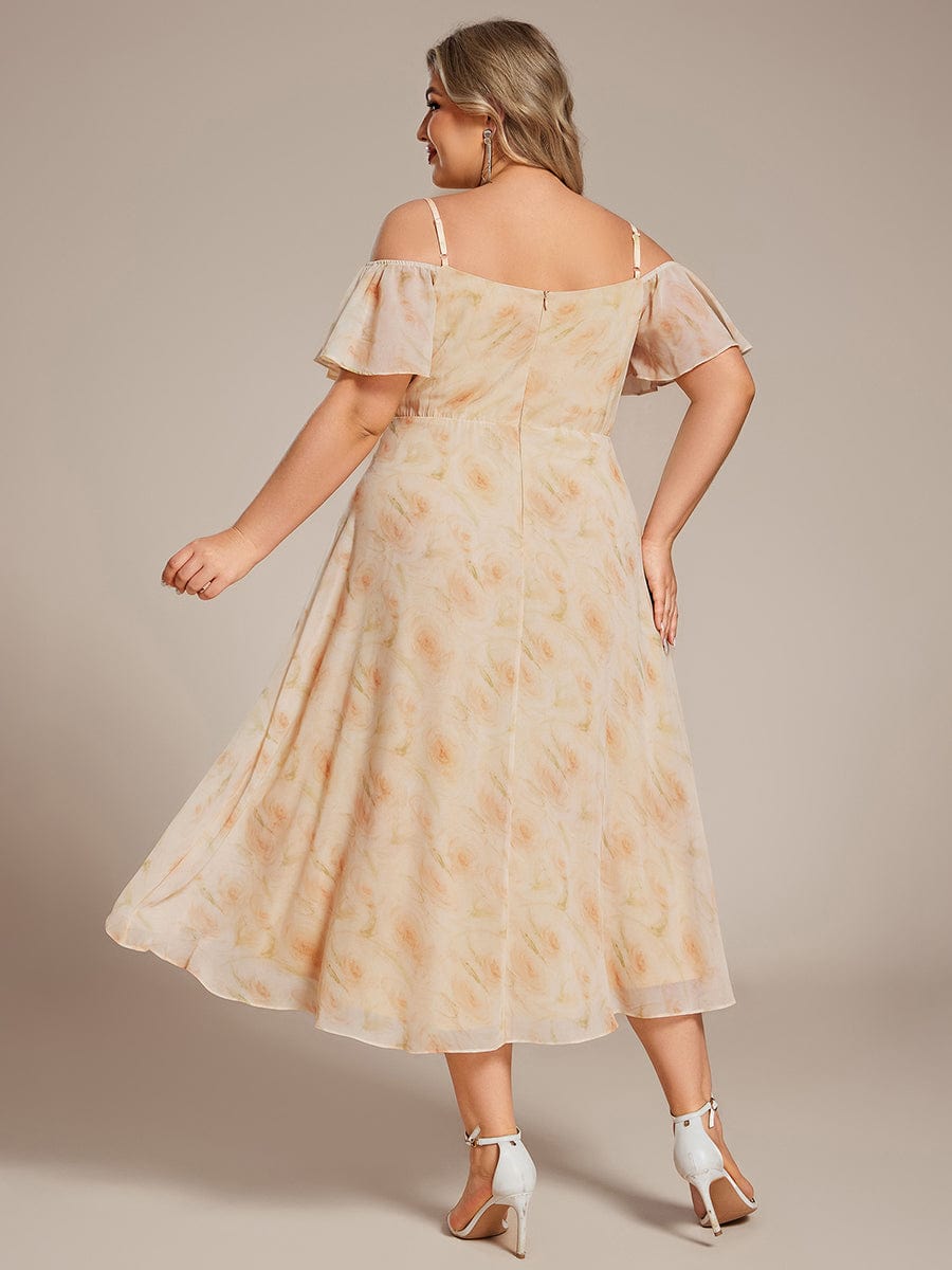 Plus Size Off-the-shoulder Chiffon Midi Dress #color_Golden Roses