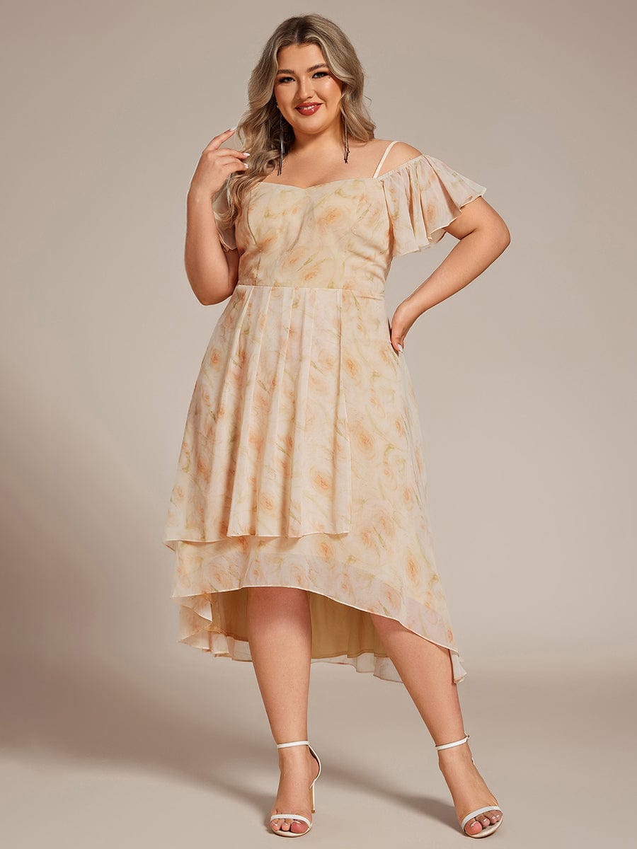 Plus Size Off-the-shoulder Chiffon Midi Dress #color_Golden Roses