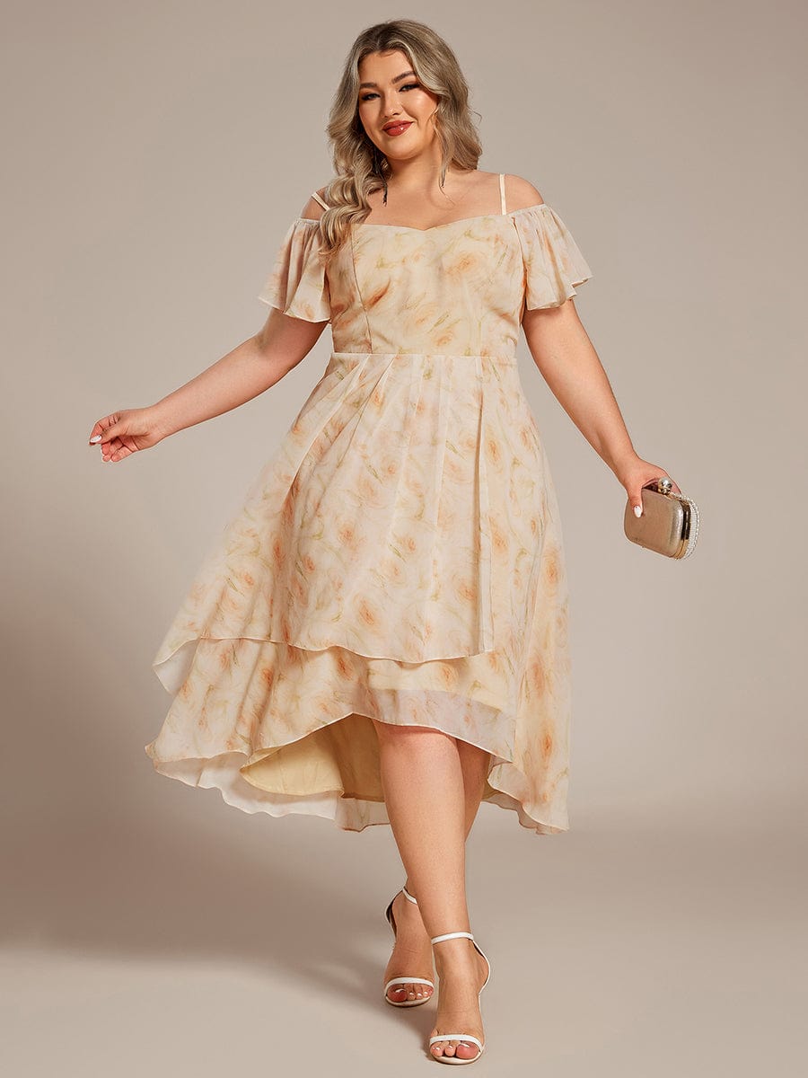 Plus Size Off-the-shoulder Chiffon Midi Dress #color_Golden Roses