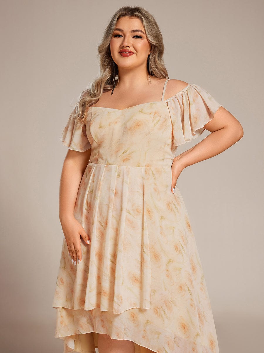 Plus Size Off-the-shoulder Chiffon Midi Dress #color_Golden Roses