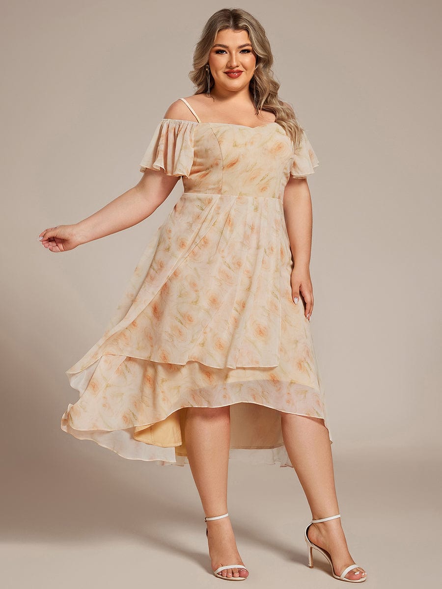 Plus Size Off-the-shoulder Chiffon Midi Dress #color_Golden Roses