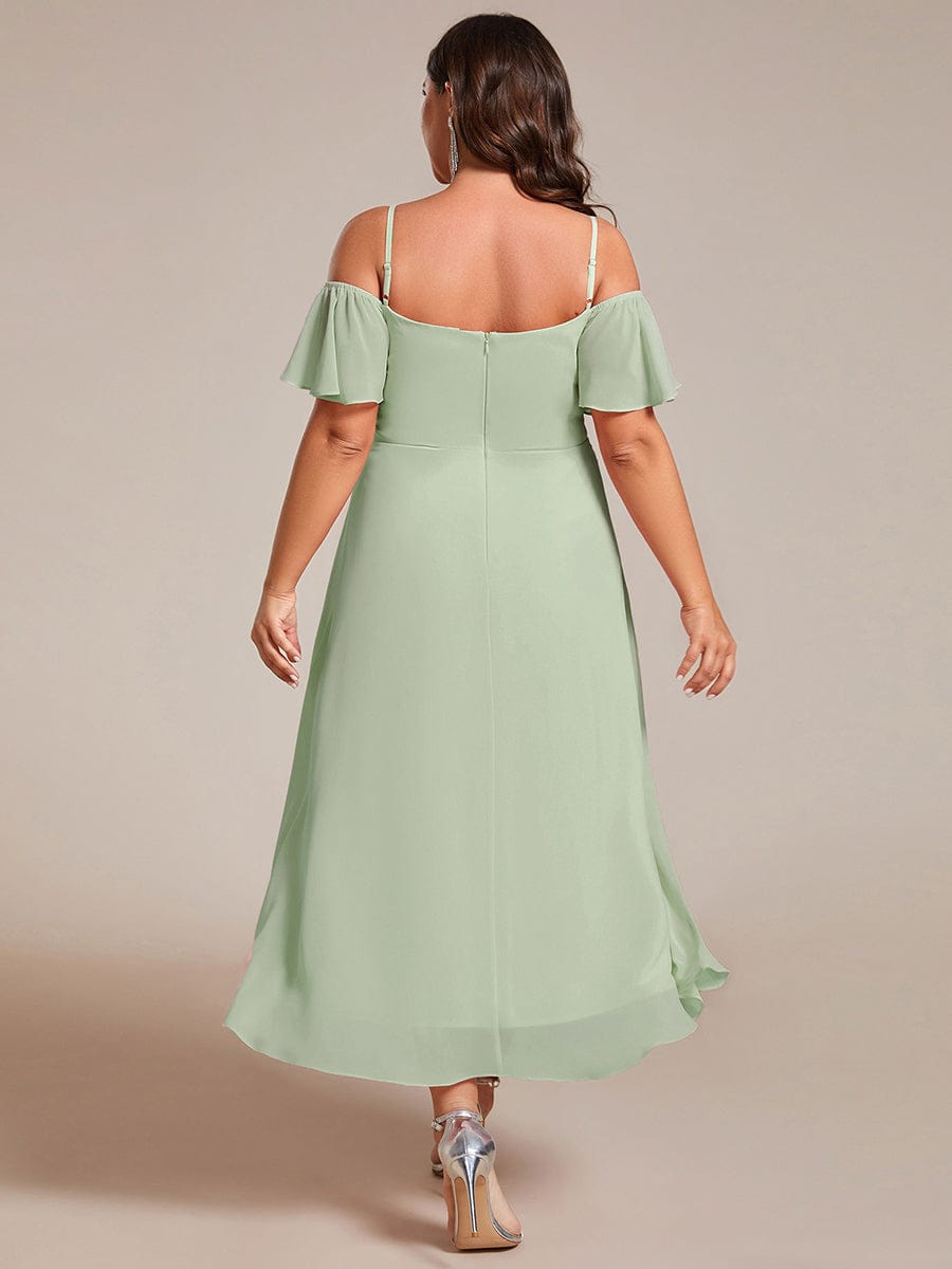 Plus Size Off-the-shoulder Chiffon Midi Dress #color_Sage Green