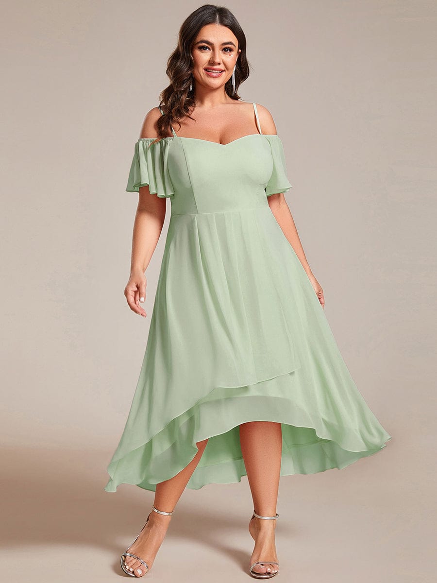 Plus Size Off-the-shoulder Chiffon Midi Dress #color_Sage Green