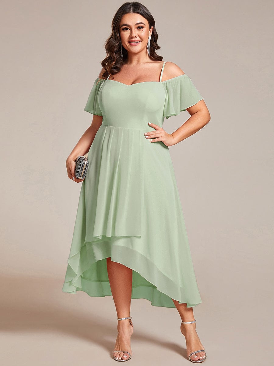 Plus Size Off-the-shoulder Chiffon Midi Dress #color_Sage Green