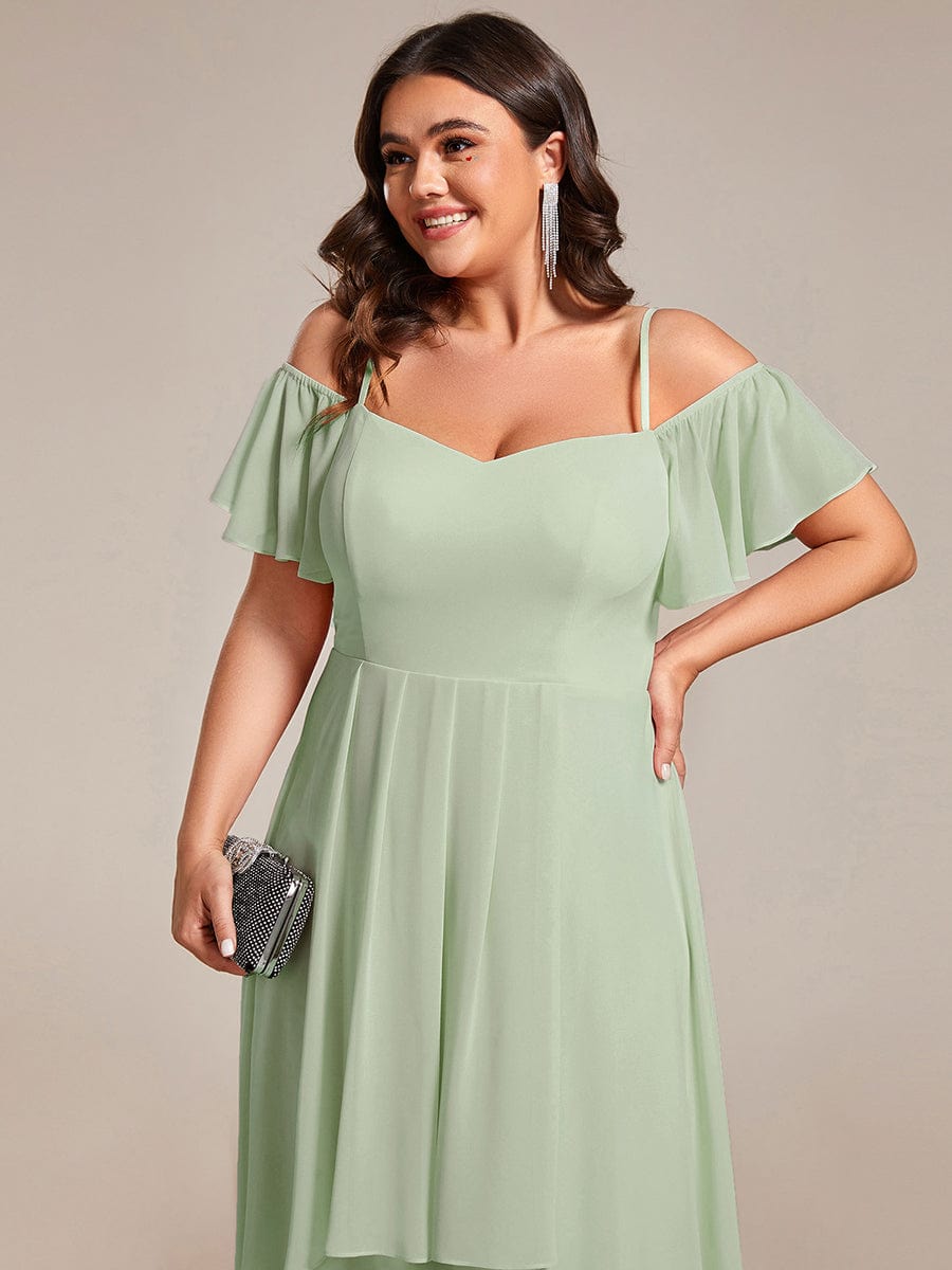 Plus Size Off-the-shoulder Chiffon Midi Dress #color_Sage Green