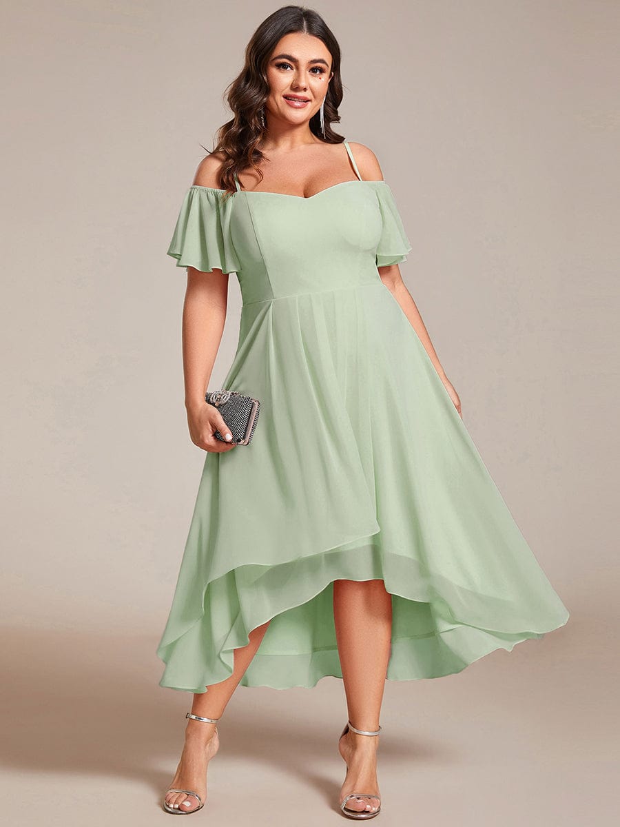 Plus Size Off-the-shoulder Chiffon Midi Dress #color_Sage Green