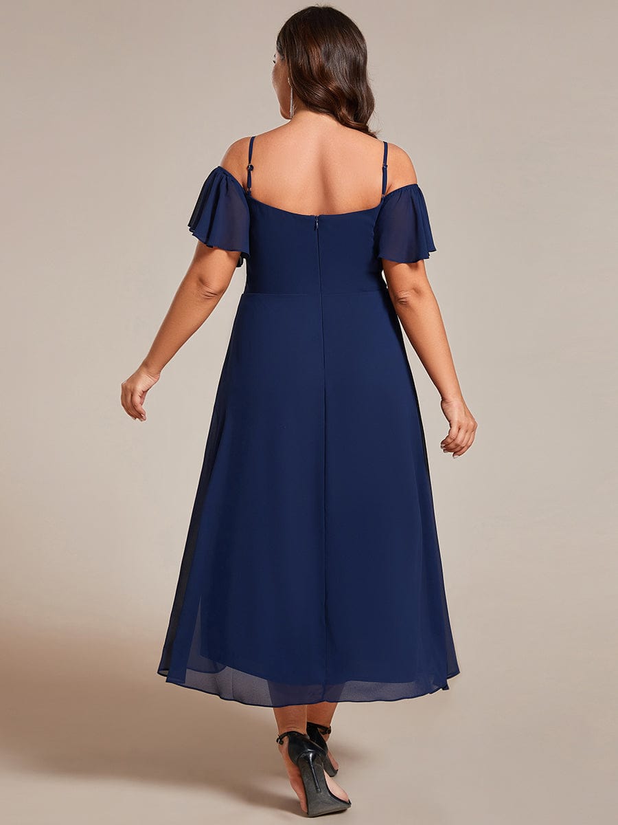 Plus Size Off-the-shoulder Chiffon Midi Dress #color_Navy Blue