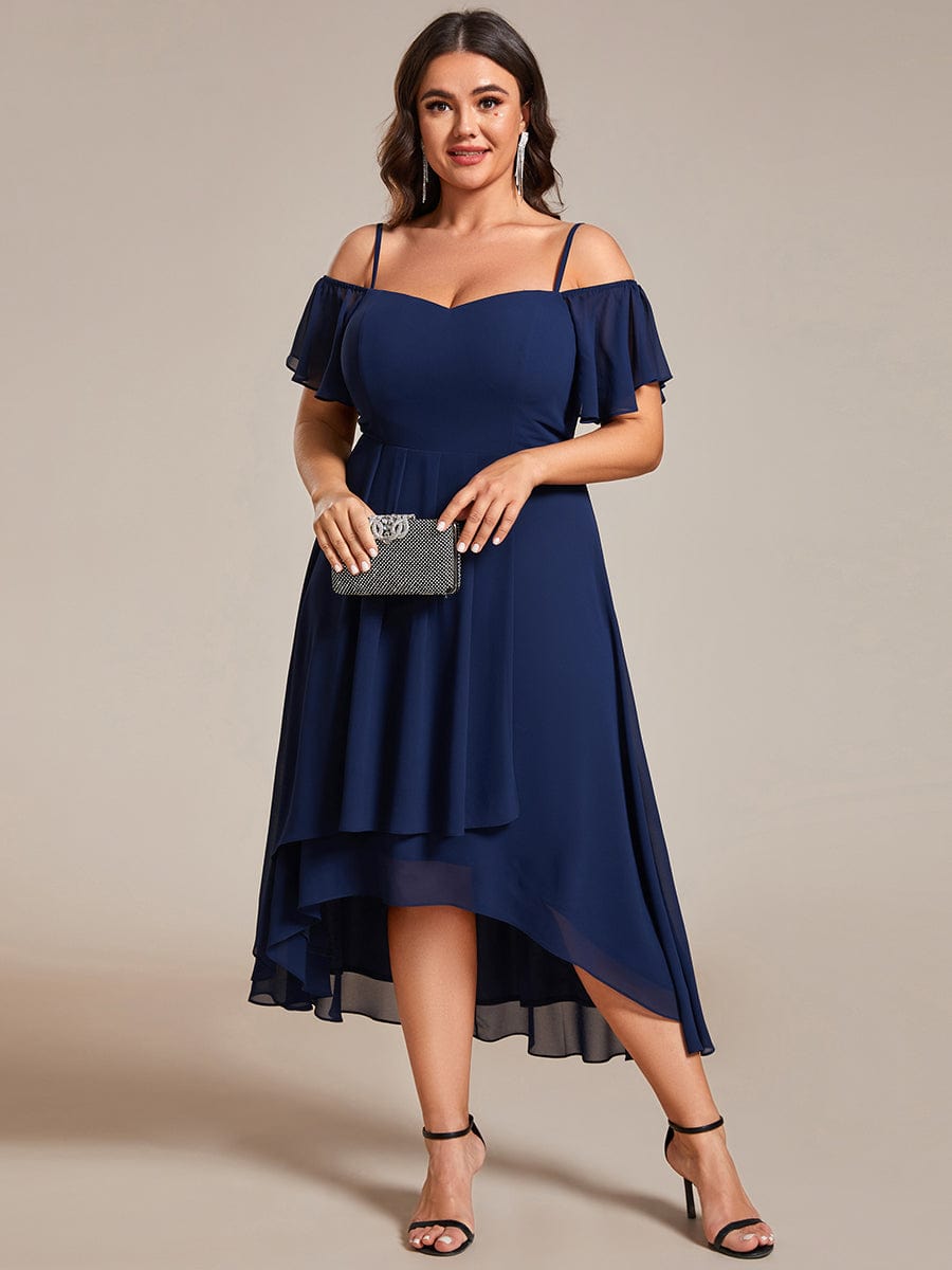 Plus Size Off-the-shoulder Chiffon Midi Dress #color_Navy Blue