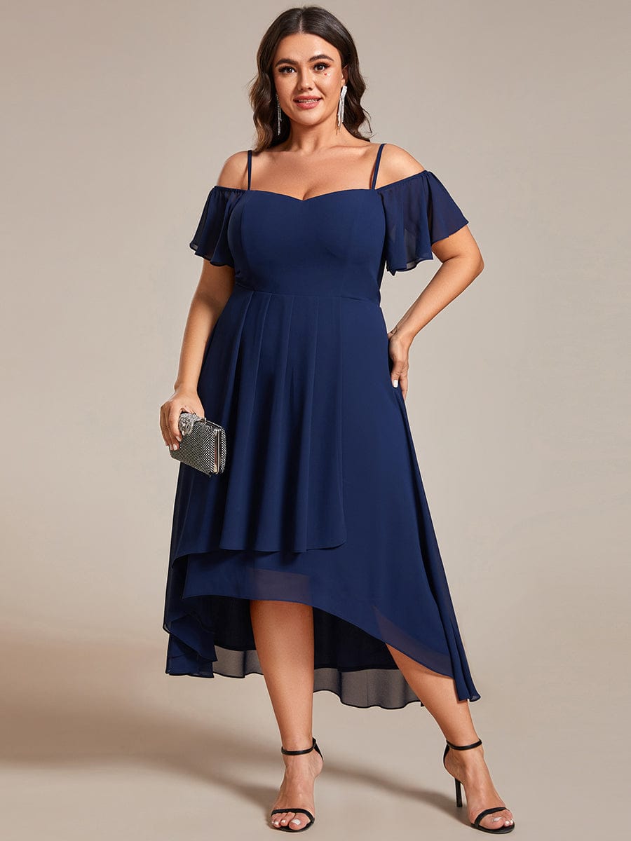 Plus Size Off-the-shoulder Chiffon Midi Dress #color_Navy Blue