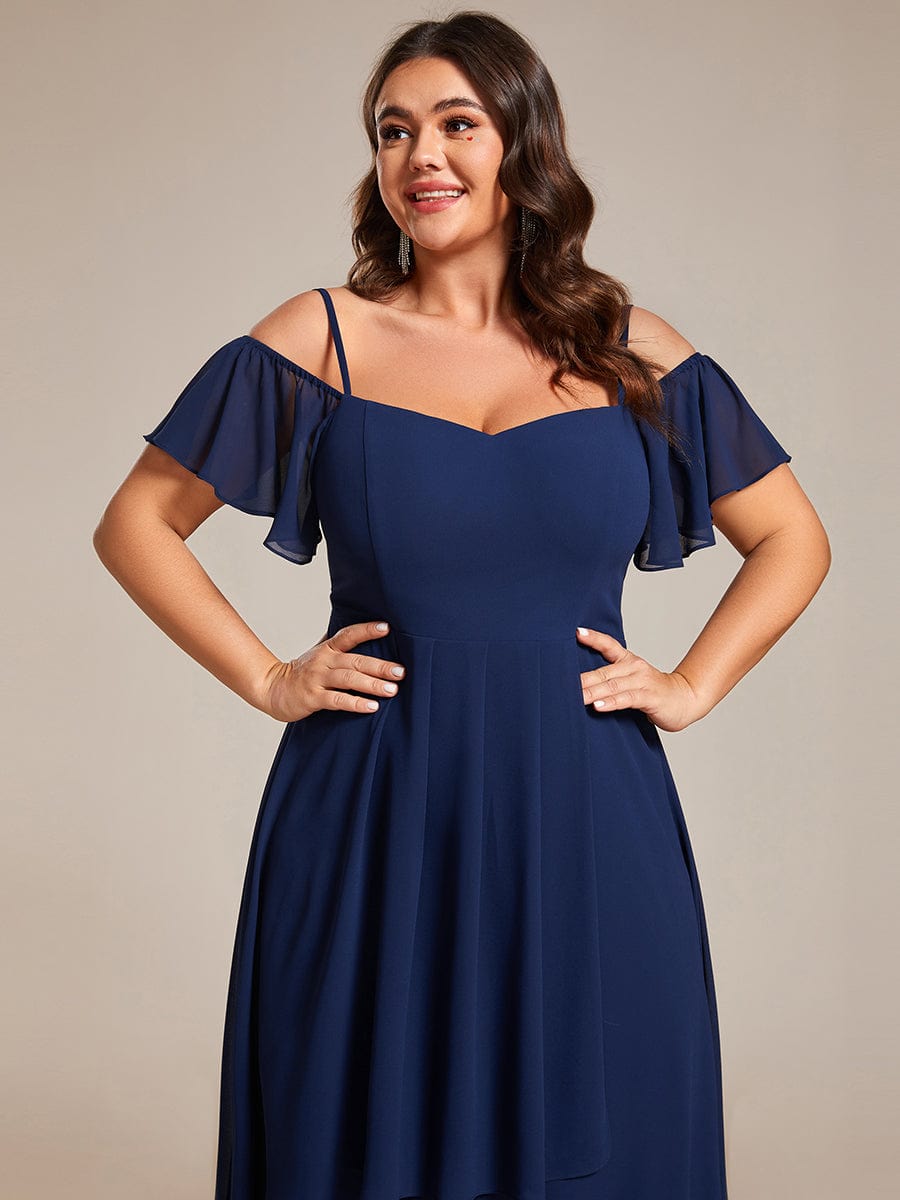 Plus Size Off-the-shoulder Chiffon Midi Dress #color_Navy Blue