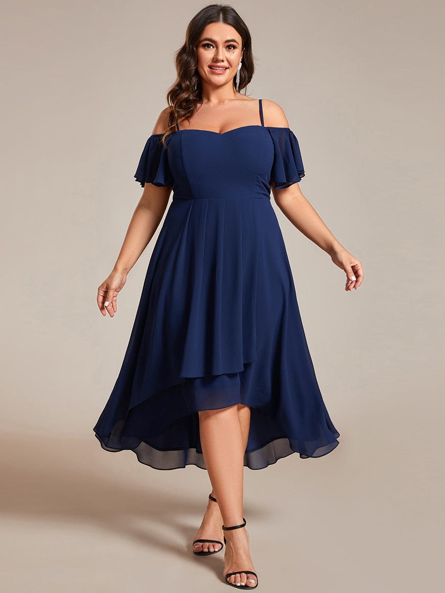 Plus Size Off-the-shoulder Chiffon Midi Dress #color_Navy Blue