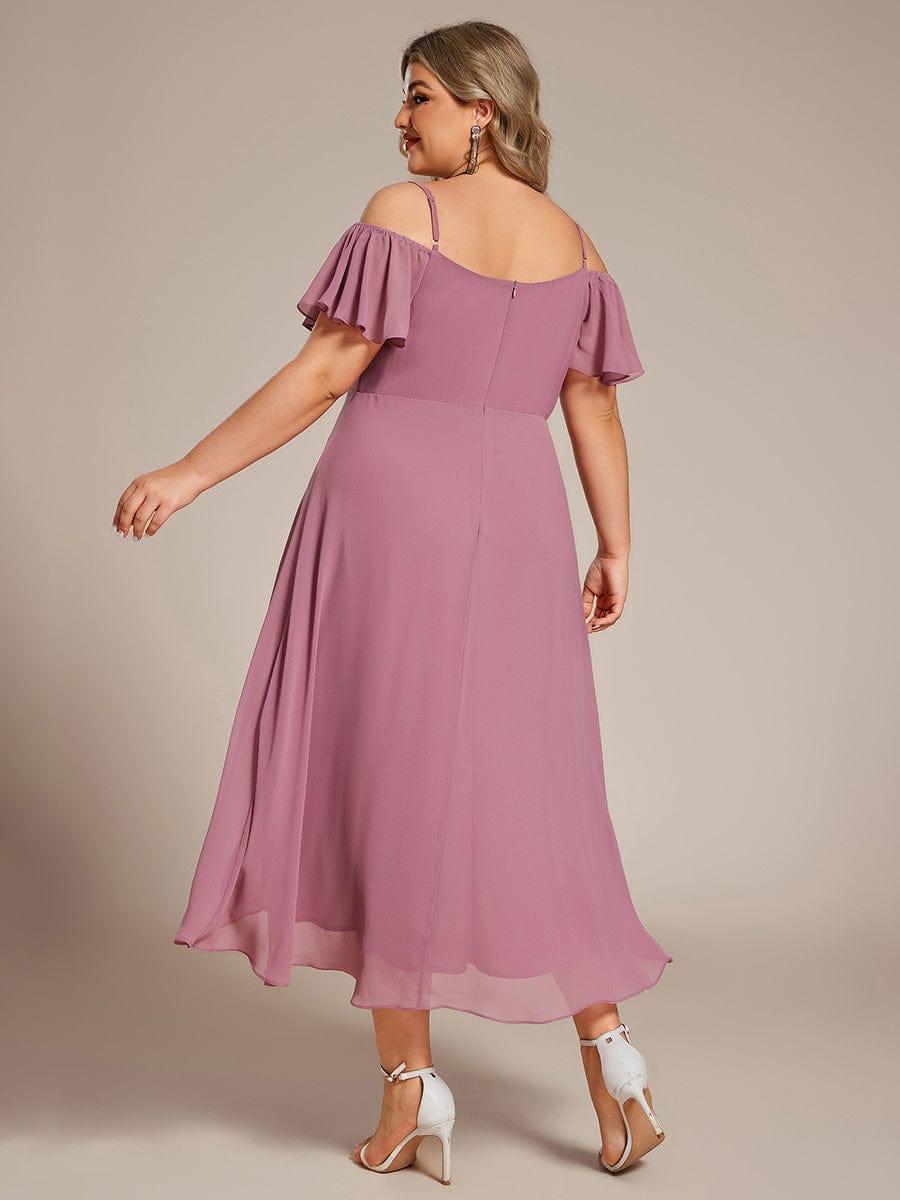 Plus Size Off-the-shoulder Chiffon Midi Dress #color_Purple Orchid