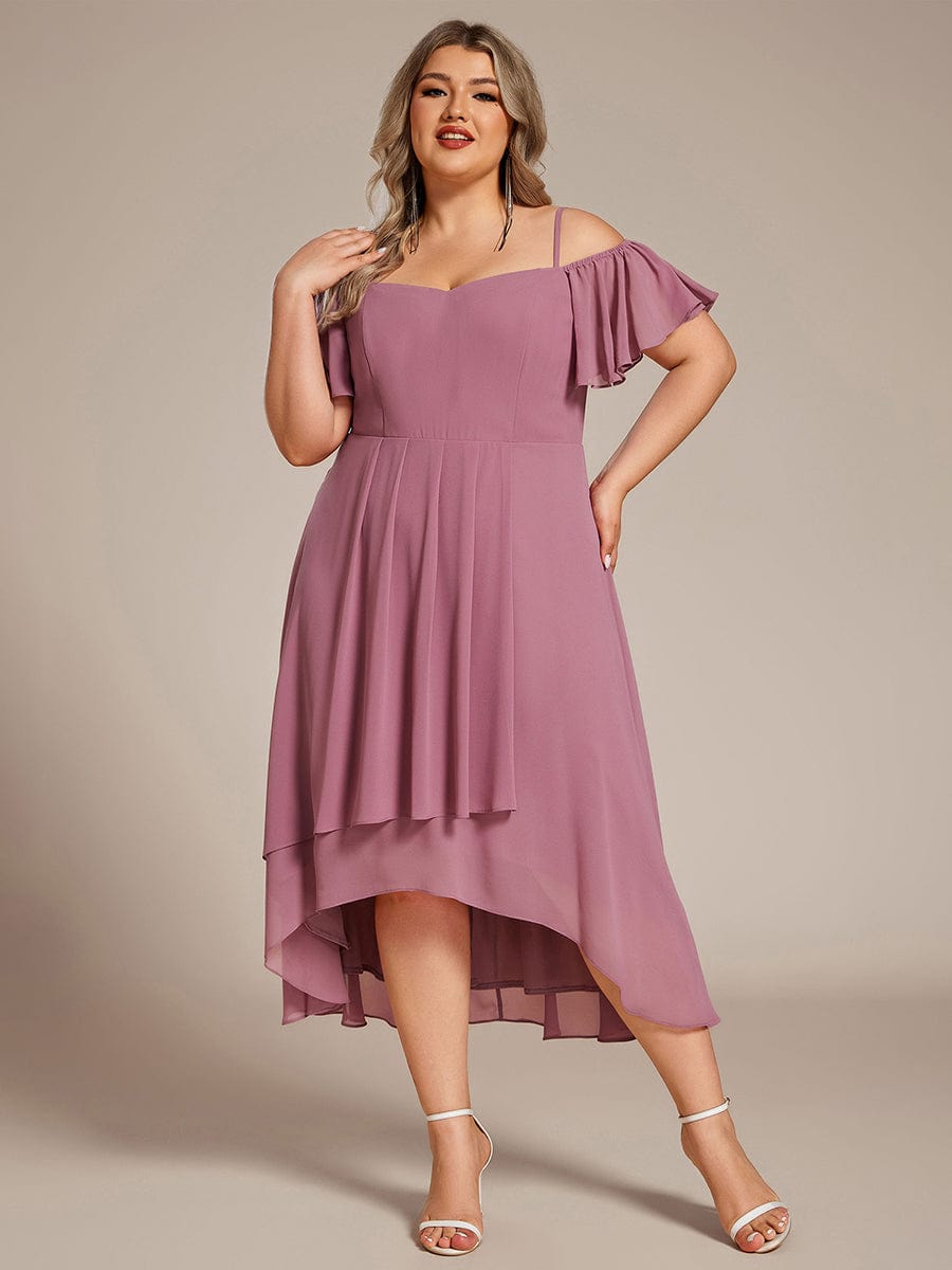 Plus Size Off-the-shoulder Chiffon Midi Dress #color_Purple Orchid