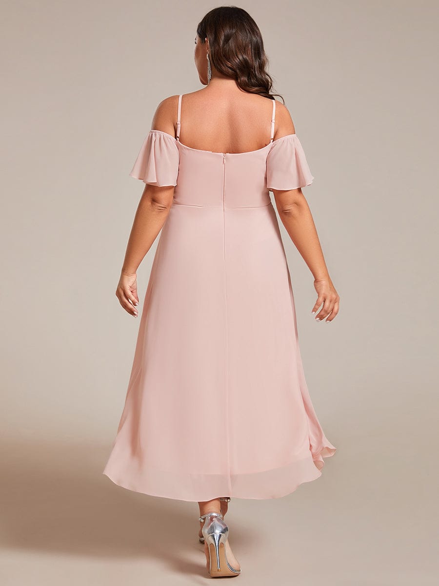 Plus Size Off-the-shoulder Chiffon Midi Dress #color_Pink