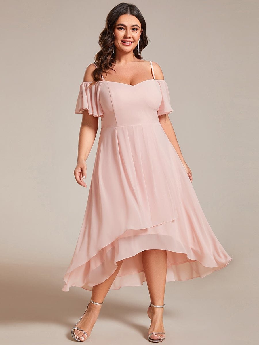 Plus Size Off-the-shoulder Chiffon Midi Dress #color_Pink