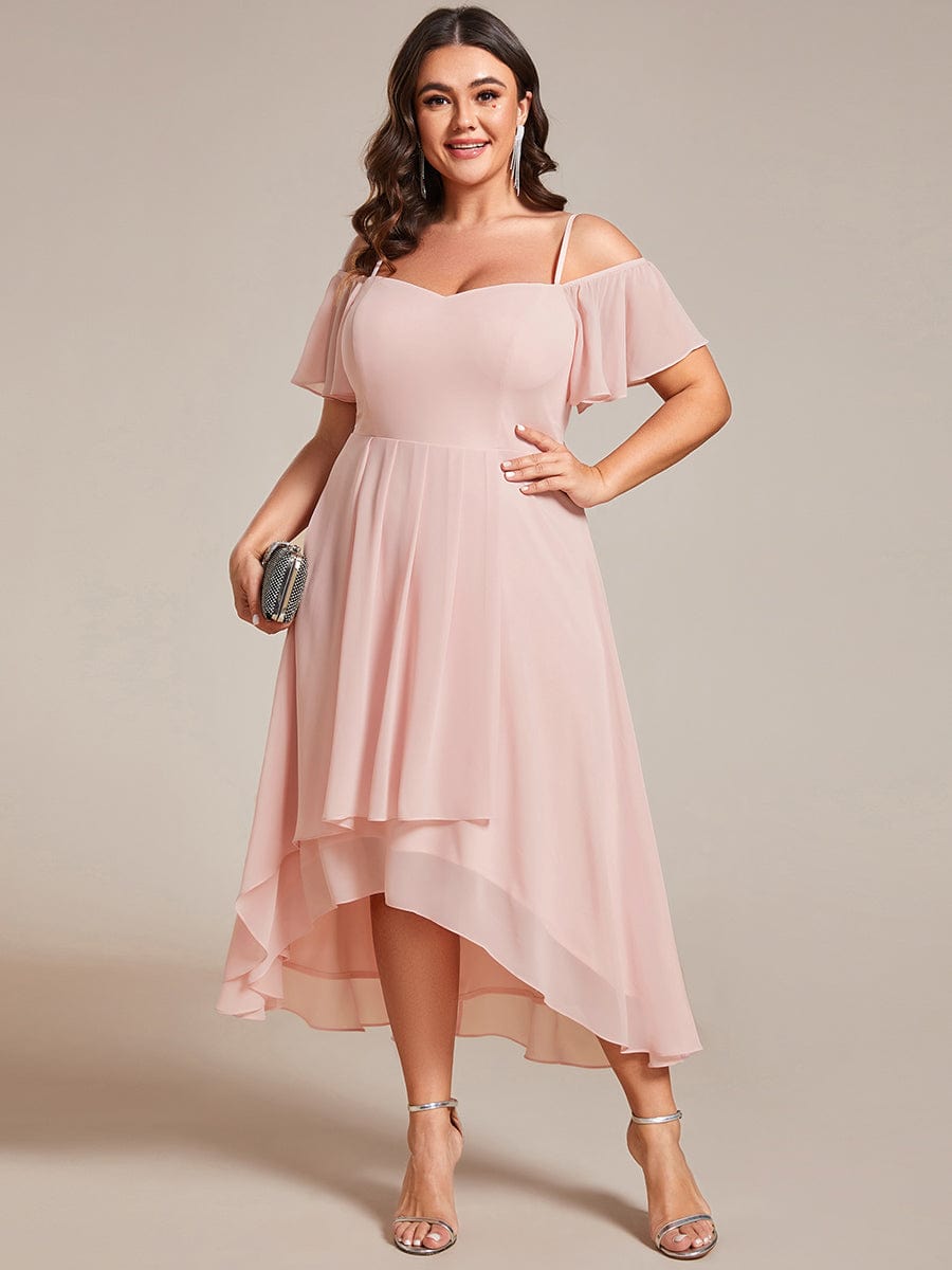 Plus Size Off-the-shoulder Chiffon Midi Dress #color_Pink