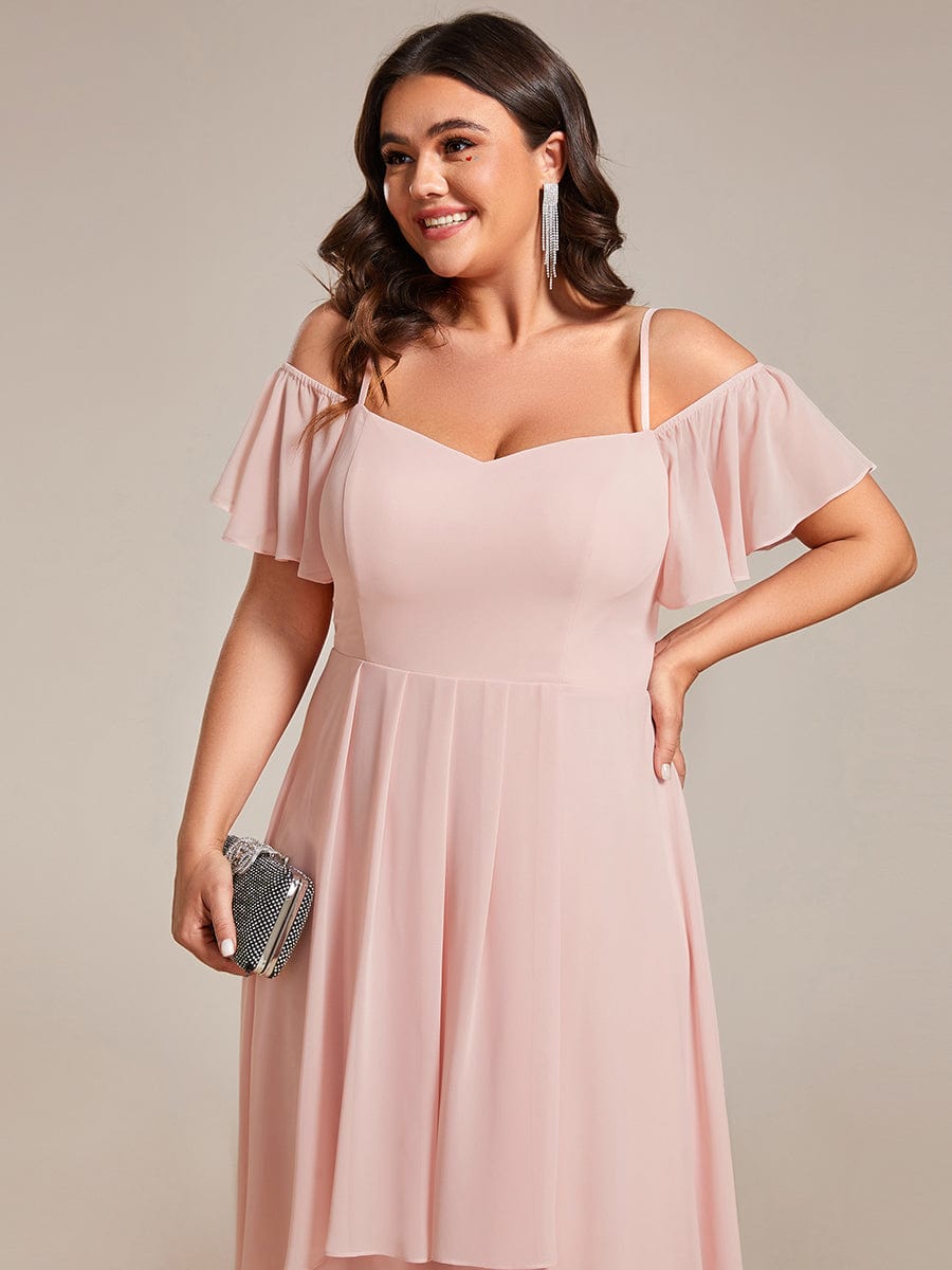 Plus Size Off-the-shoulder Chiffon Midi Dress #color_Pink