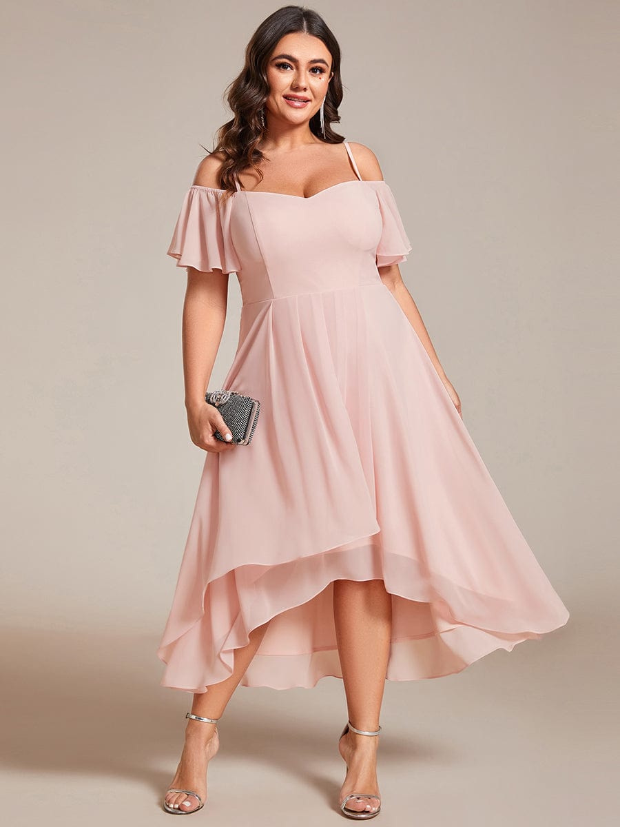 Plus Size Off-the-shoulder Chiffon Midi Dress #color_Pink