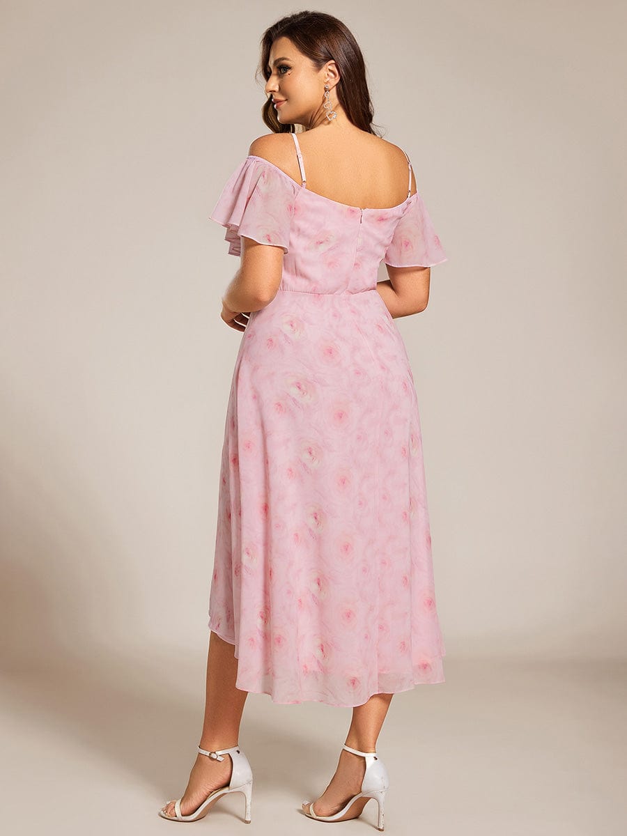 Plus Size Off-the-shoulder Chiffon Midi Dress #color_Light Purple Roses