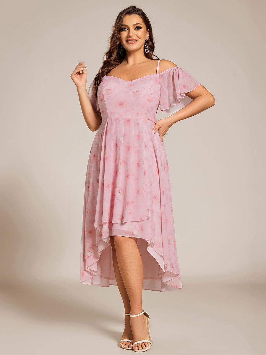 Plus Size Off-the-shoulder Chiffon Midi Dress #color_Light Purple Roses