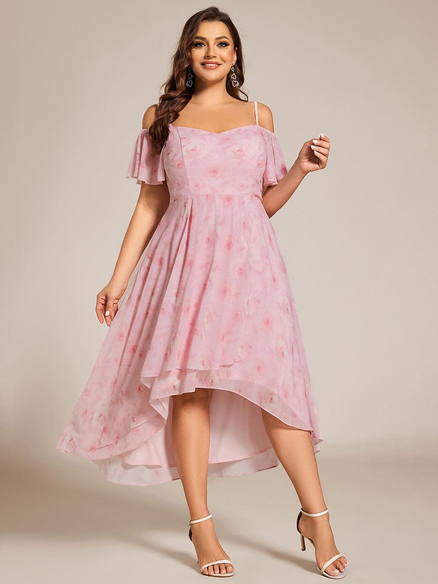 Plus Size Off-the-shoulder Chiffon Midi Dress #color_Light Purple Roses