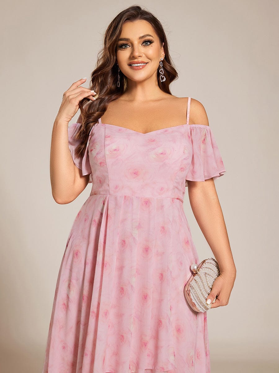 Plus Size Off-the-shoulder Chiffon Midi Dress #color_Light Purple Roses