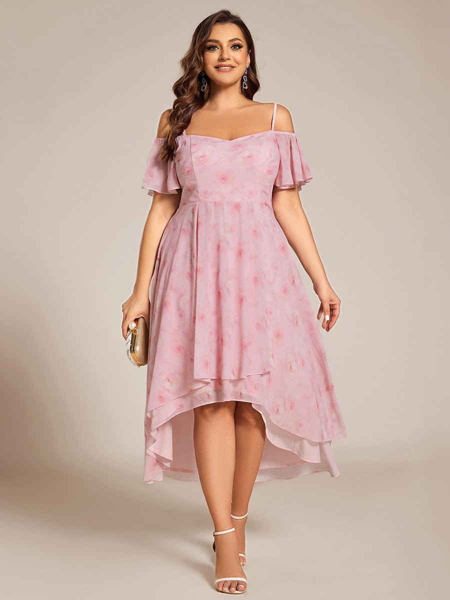 Plus Size Off-the-shoulder Chiffon Midi Dress #color_Light Purple Roses