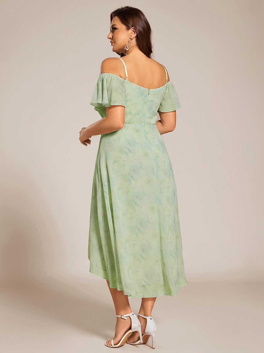 Plus Size Off-the-shoulder Chiffon Midi Dress #color_Light Green Roses