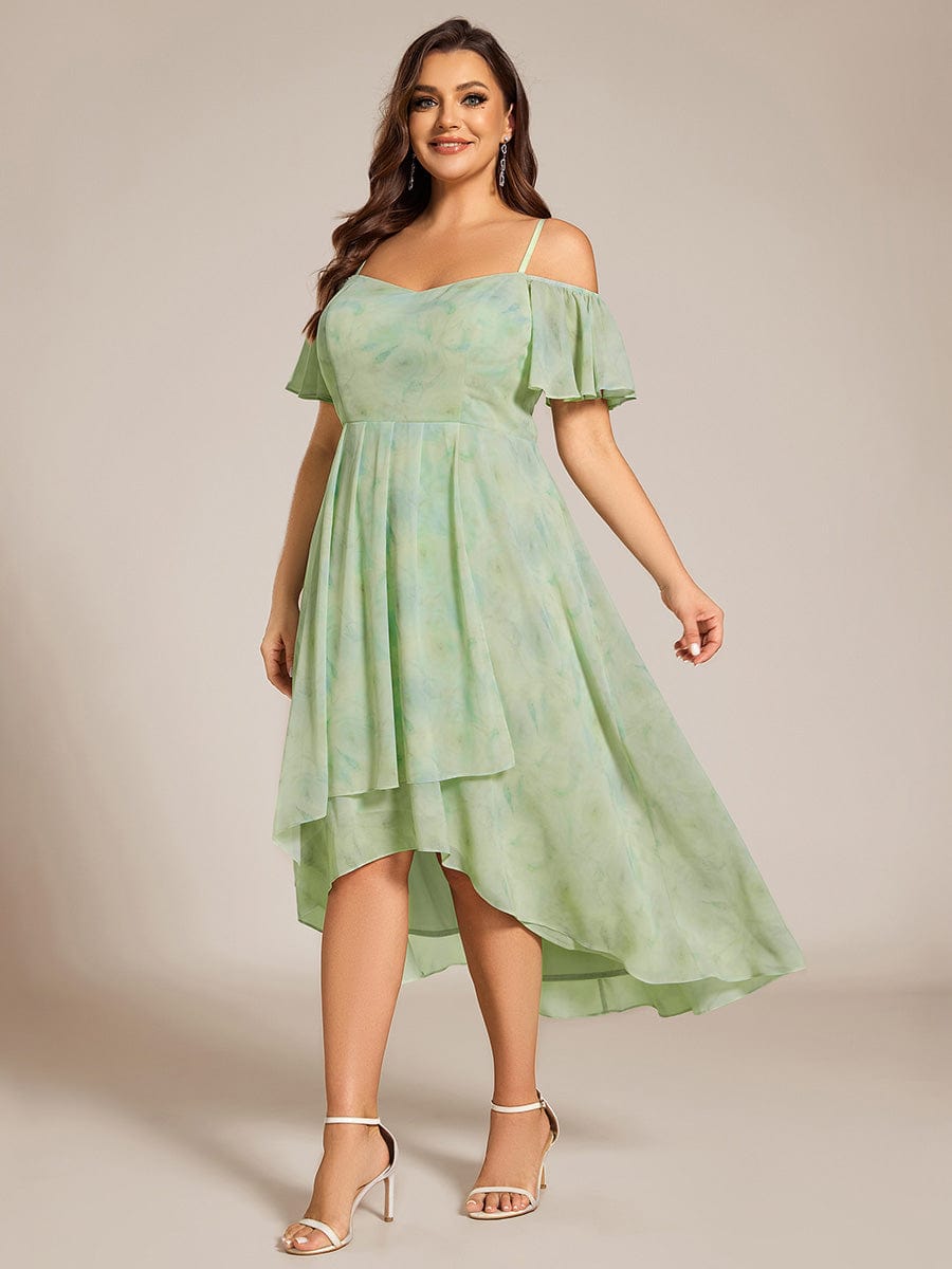 Plus Size Off-the-shoulder Chiffon Midi Dress #color_Light Green Roses