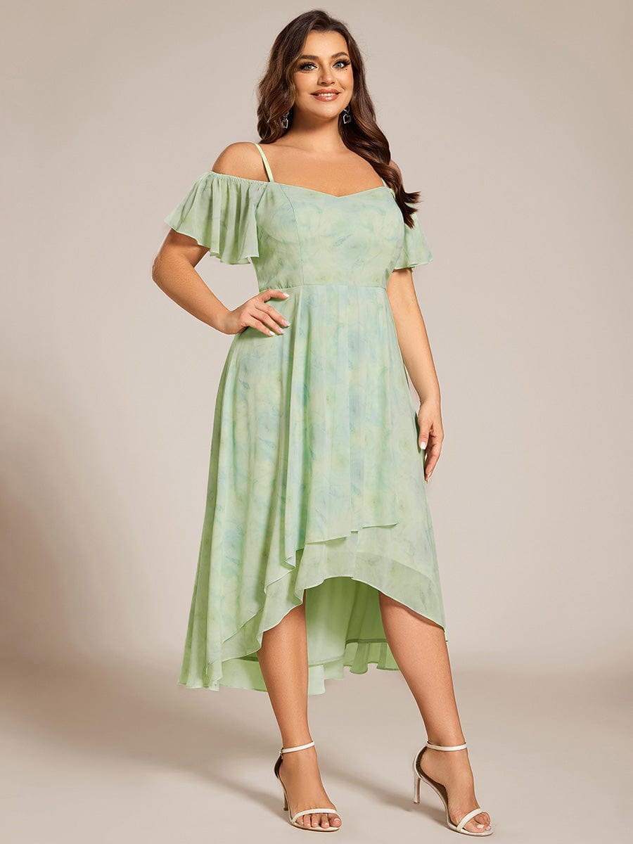 Plus Size Off-the-shoulder Chiffon Midi Dress #color_Light Green Roses