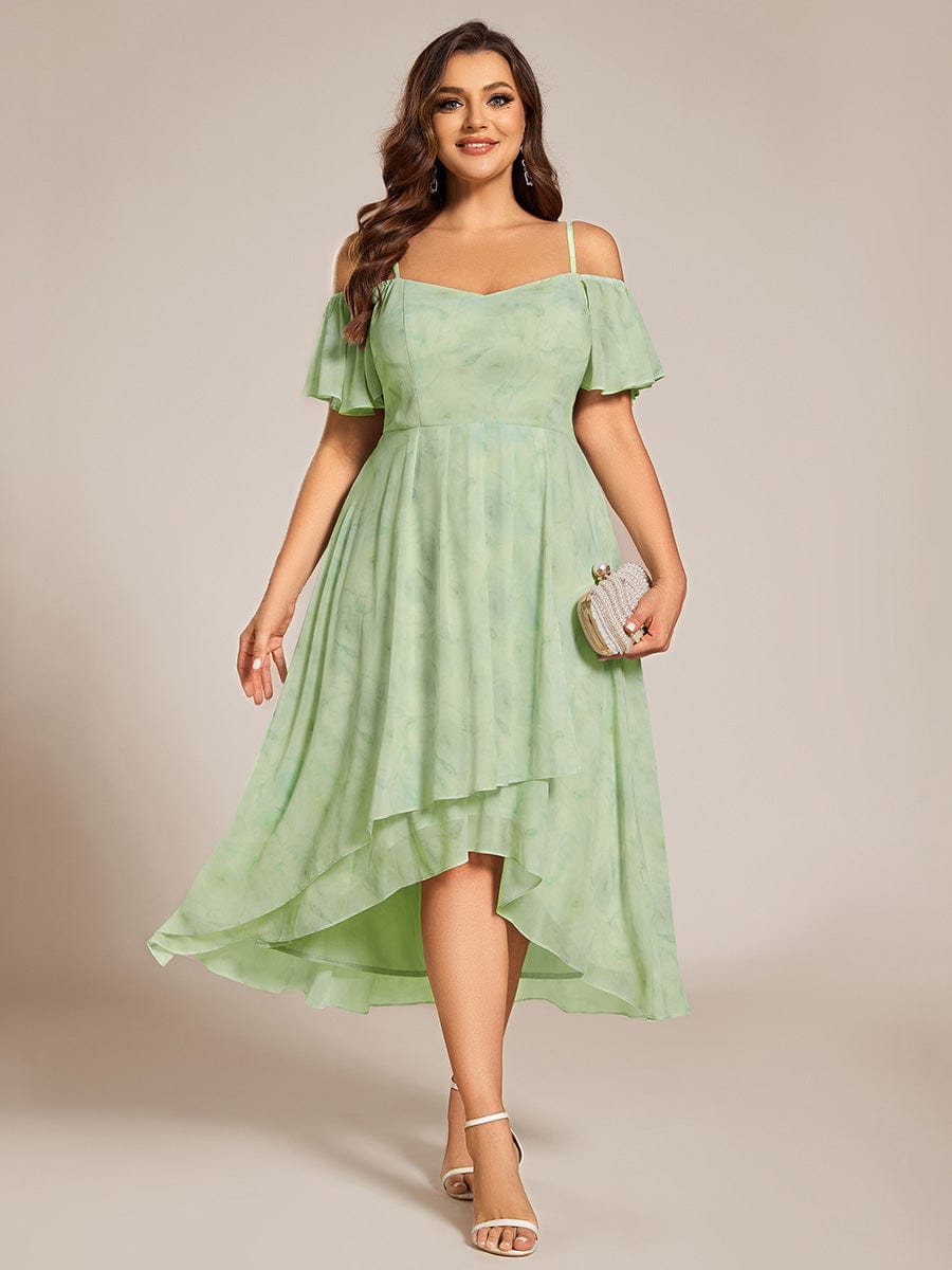 Plus Size Off-the-shoulder Chiffon Midi Dress #color_Light Green Roses