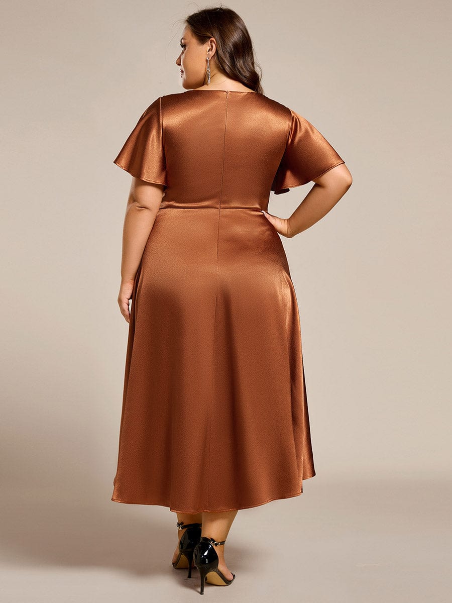 Plus Size Satin Midi Dress with Pockets #color_Copper