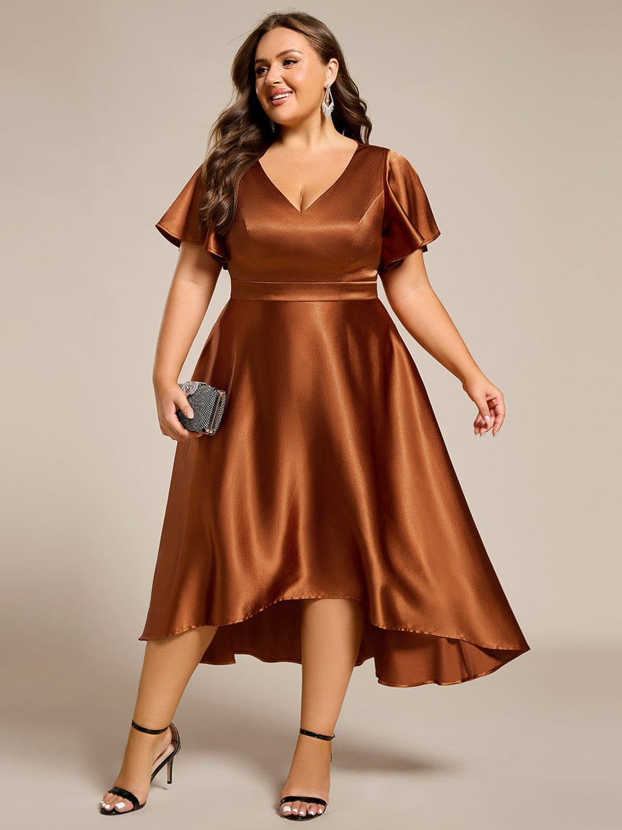 Plus Size Satin Midi Dress with Pockets #color_Copper