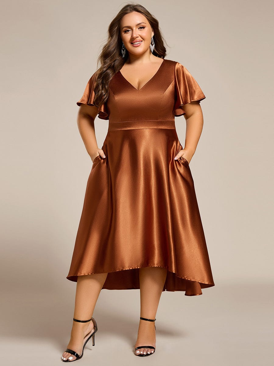 Plus Size Satin Midi Dress with Pockets #color_Copper