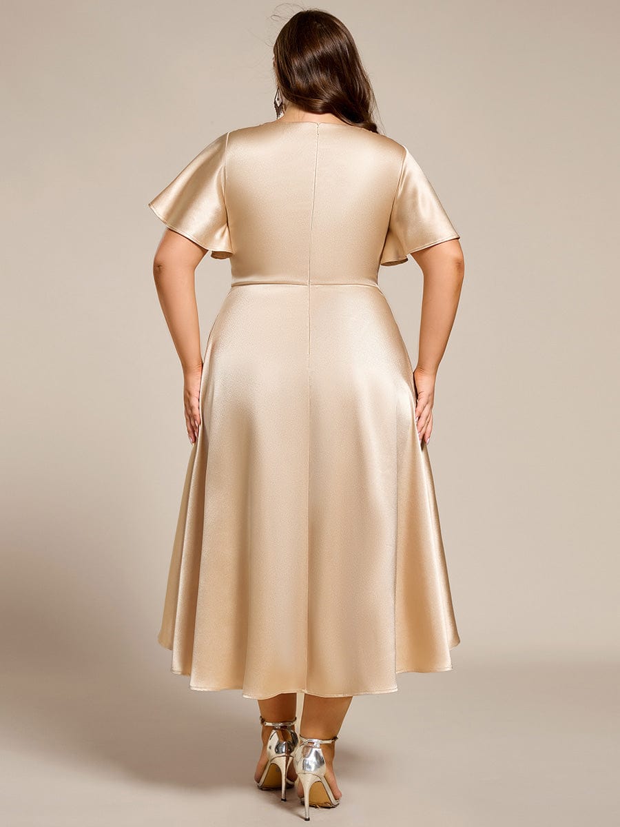 Plus Size Satin Midi Dress with Pockets #color_Champagne