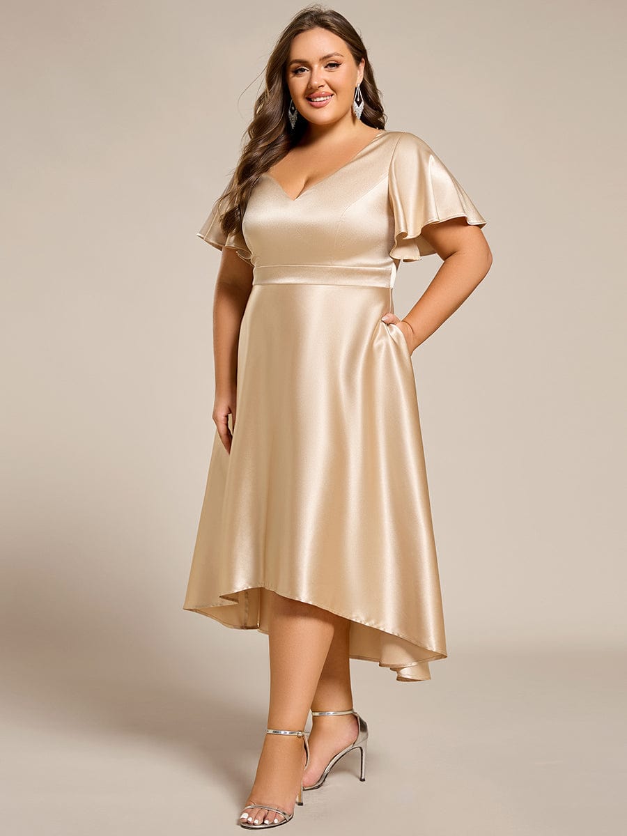 Plus Size Satin Midi Dress with Pockets #color_Champagne