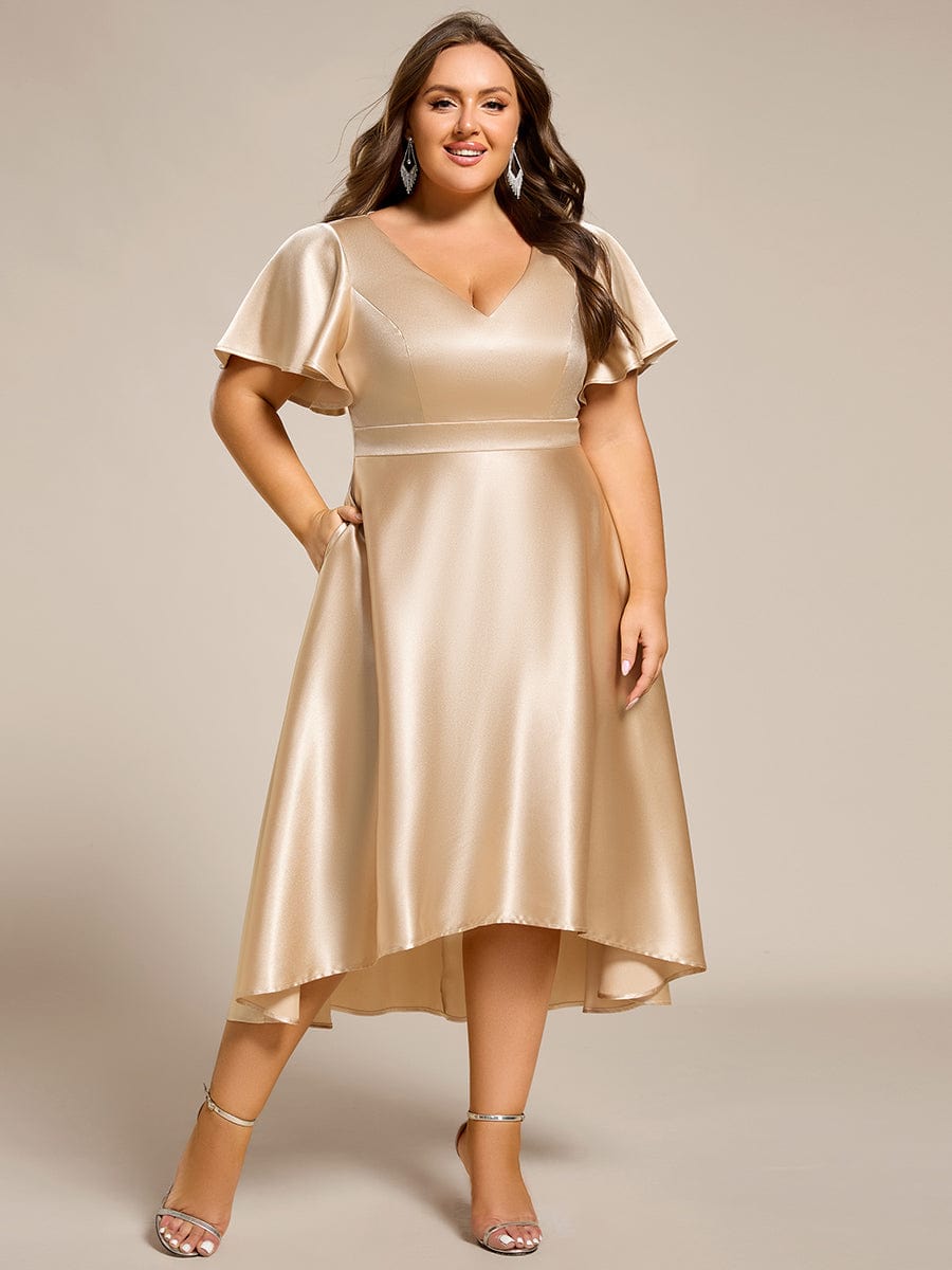 Plus Size Satin Midi Dress with Pockets #color_Champagne