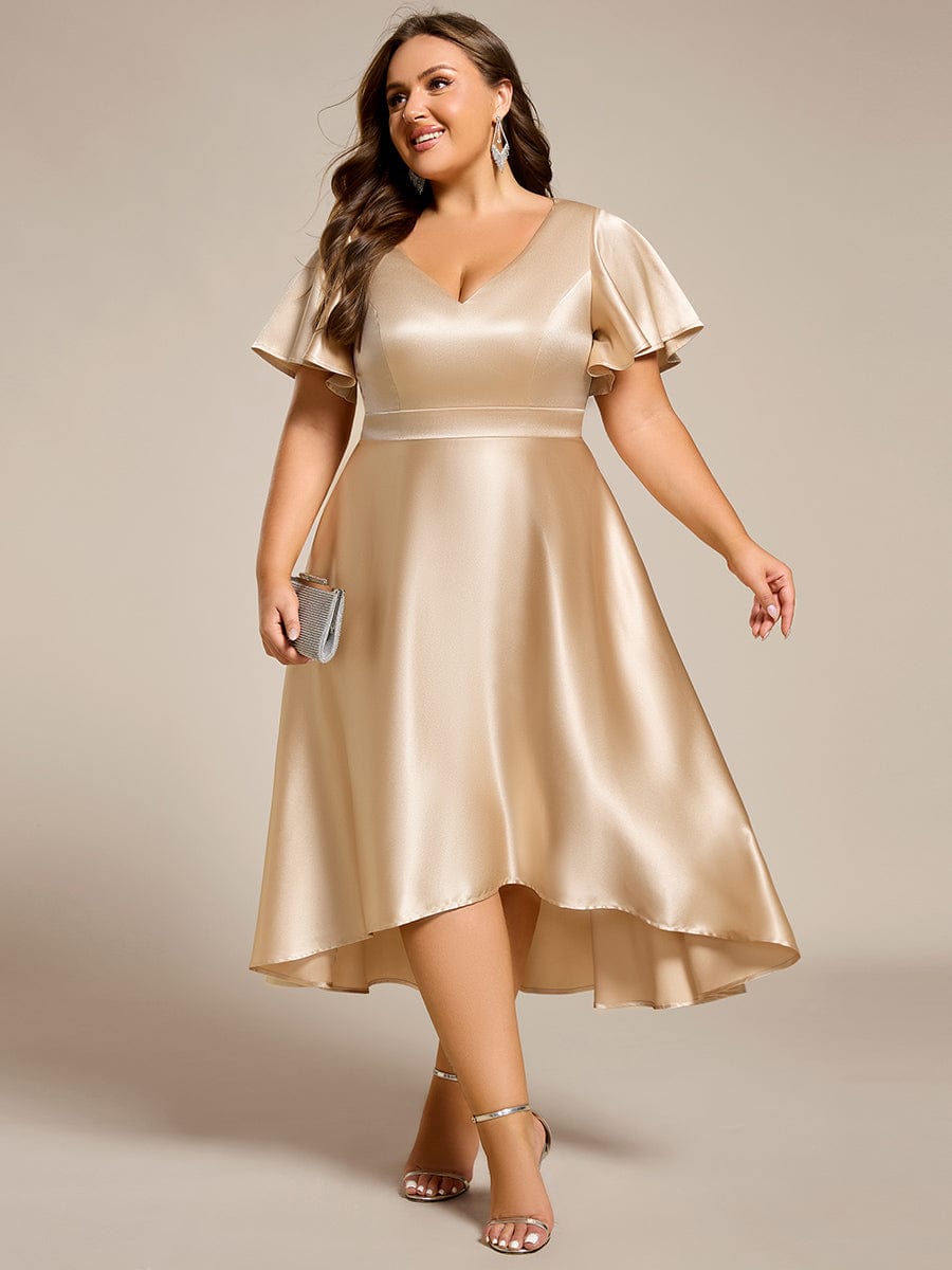 Plus Size Satin Midi Dress with Pockets #color_Champagne