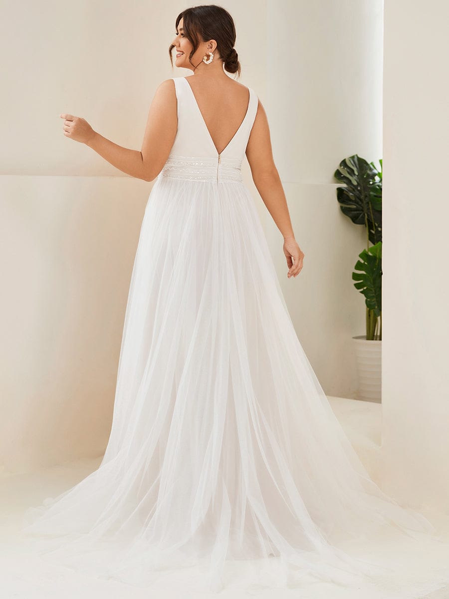 Plus Size Ivory Illusion V-neck Wedding Dress #color_Ivory