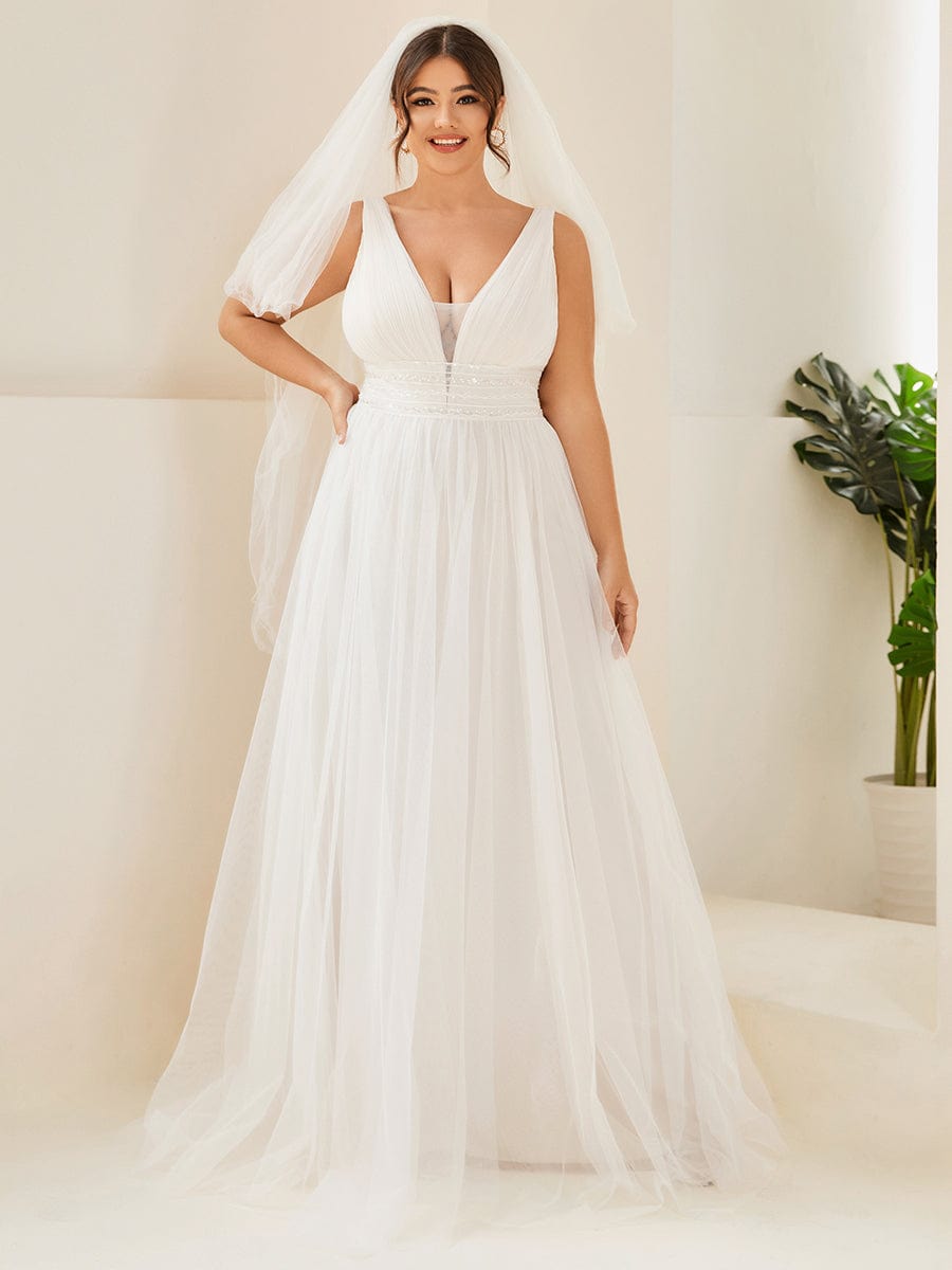 Plus Size Ivory Illusion V-neck Wedding Dress #color_Ivory