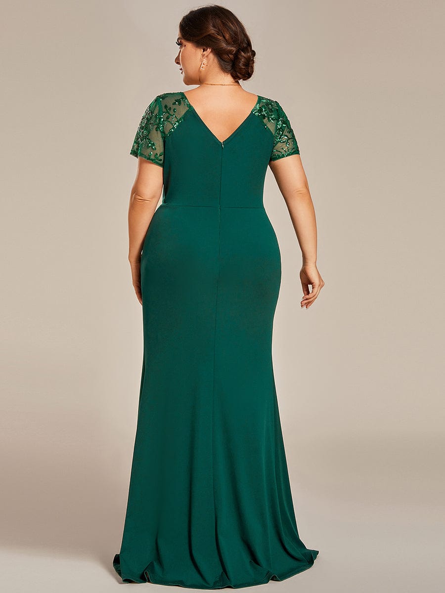 Twist Front Plus Size Maxi Dress with Embellished Sleeves #color_Dark Green