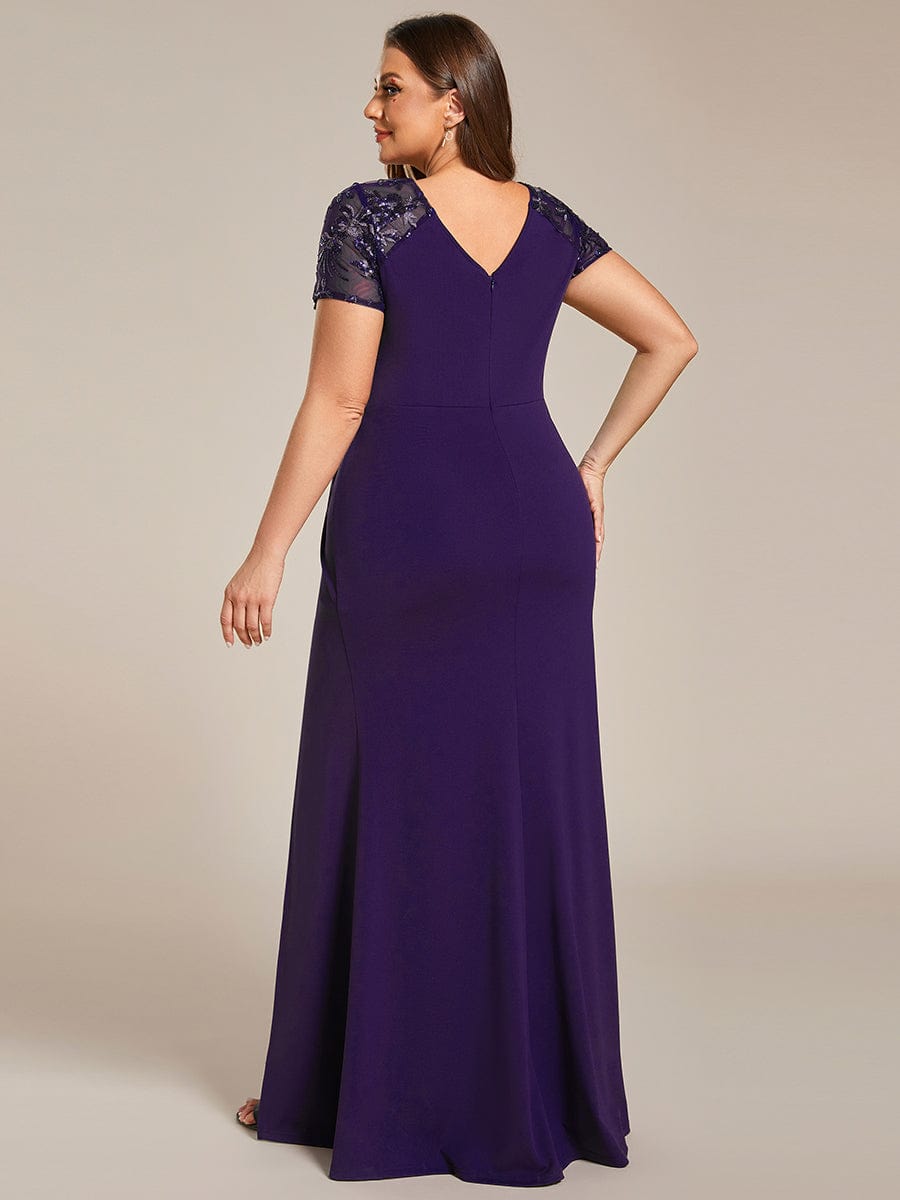 Twist Front Plus Size Maxi Dress with Embellished Sleeves #color_Dark Purple