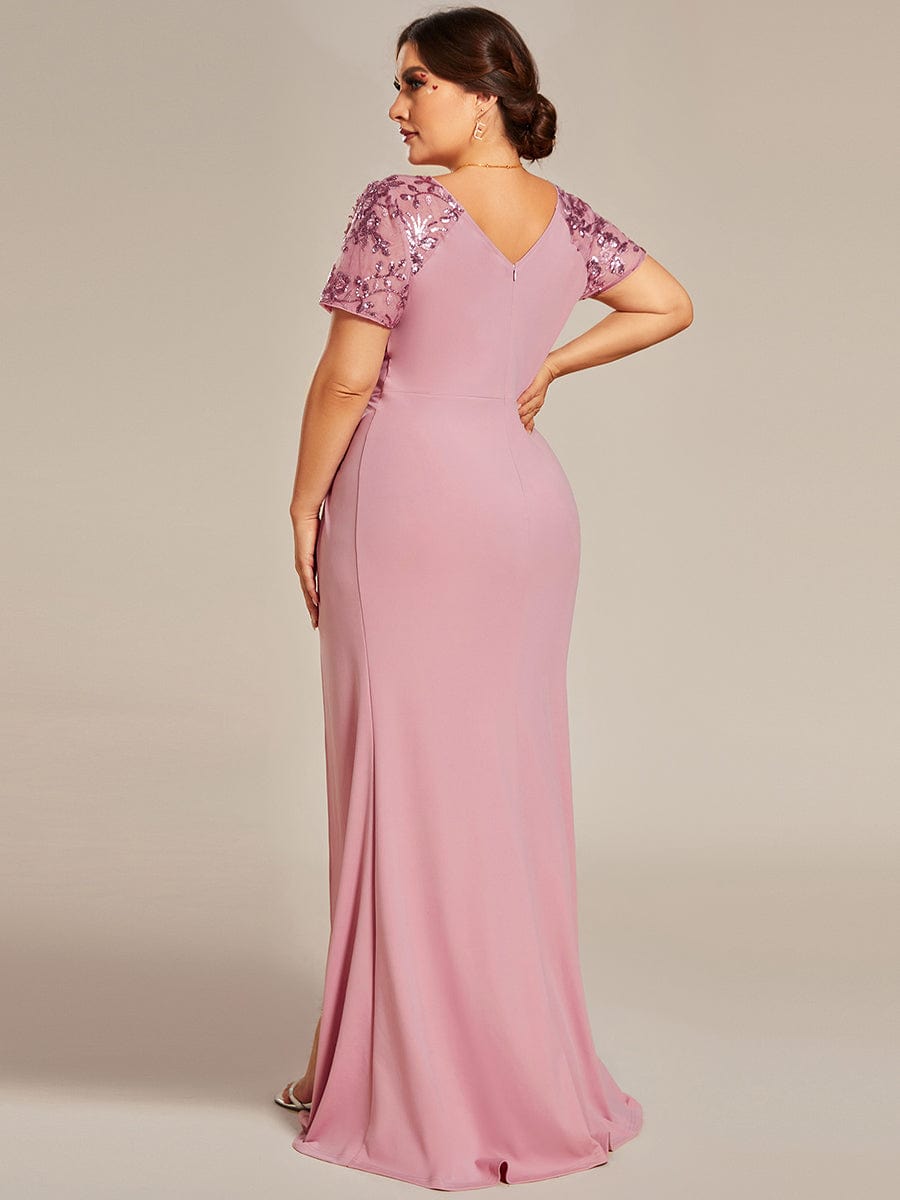 Twist Front Plus Size Maxi Dress with Embellished Sleeves #color_Dusty Rose