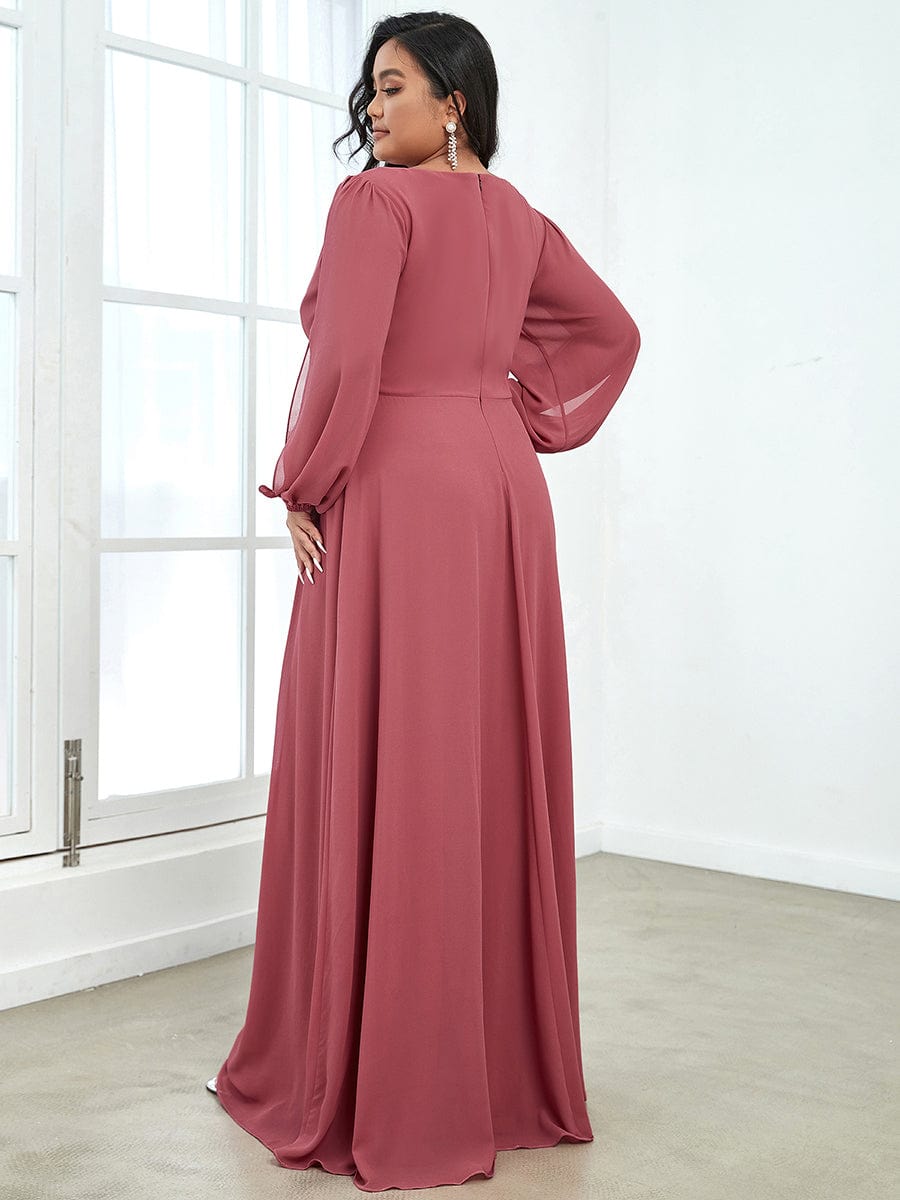 Plus Size Chiffon Empire Waist Maxi Dresses with Long Lantern Sleeves #color_Cameo Brown