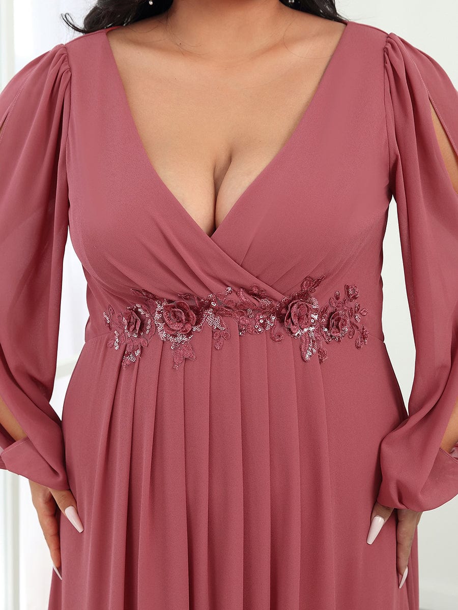 Plus Size Chiffon Empire Waist Maxi Dresses with Long Lantern Sleeves #color_Cameo Brown