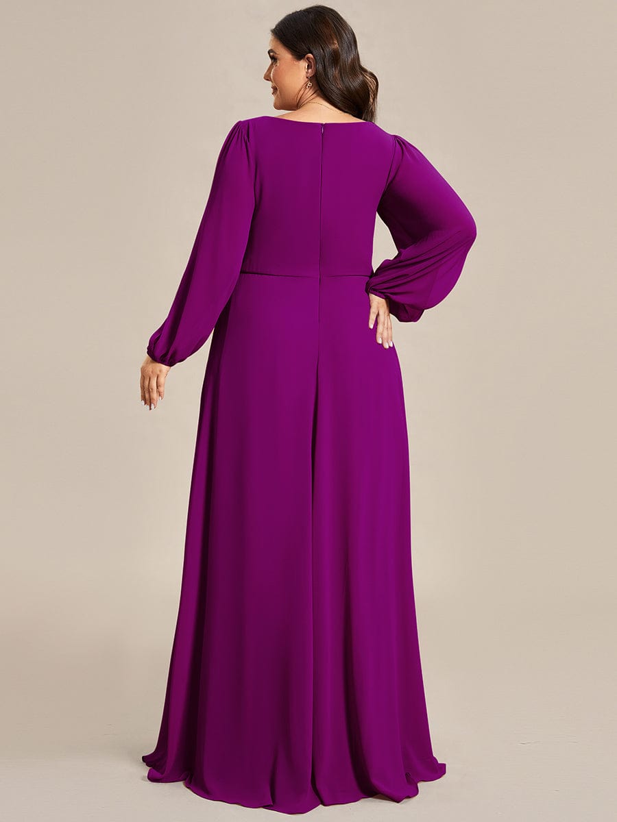 Plus Size Chiffon Empire Waist Maxi Dresses with Long Lantern Sleeves #color_Fuchsia