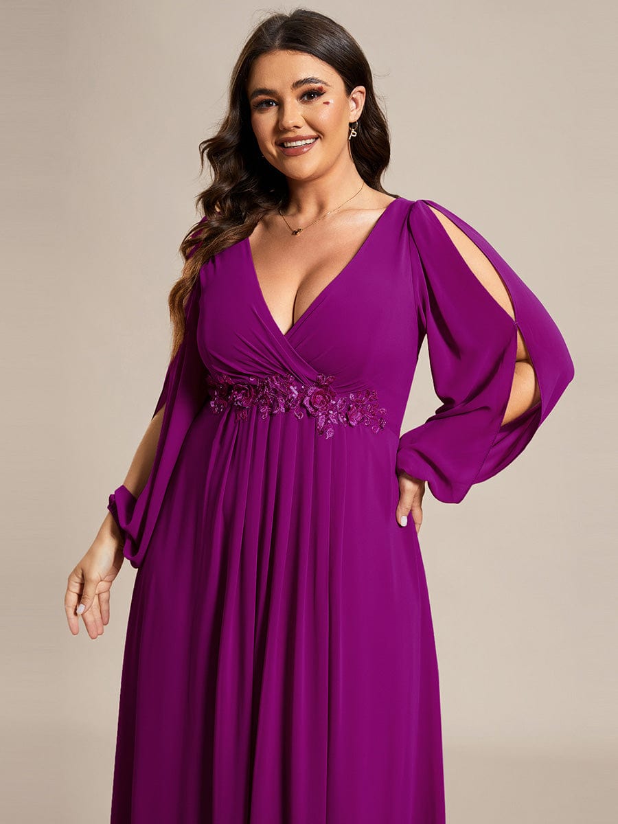 Plus Size Chiffon Empire Waist Maxi Dresses with Long Lantern Sleeves #color_Fuchsia