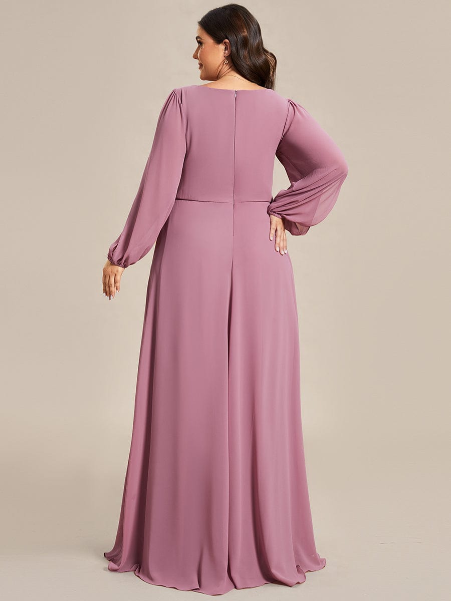 Plus Size Chiffon Empire Waist Maxi Dresses with Long Lantern Sleeves #color_Purple Orchid