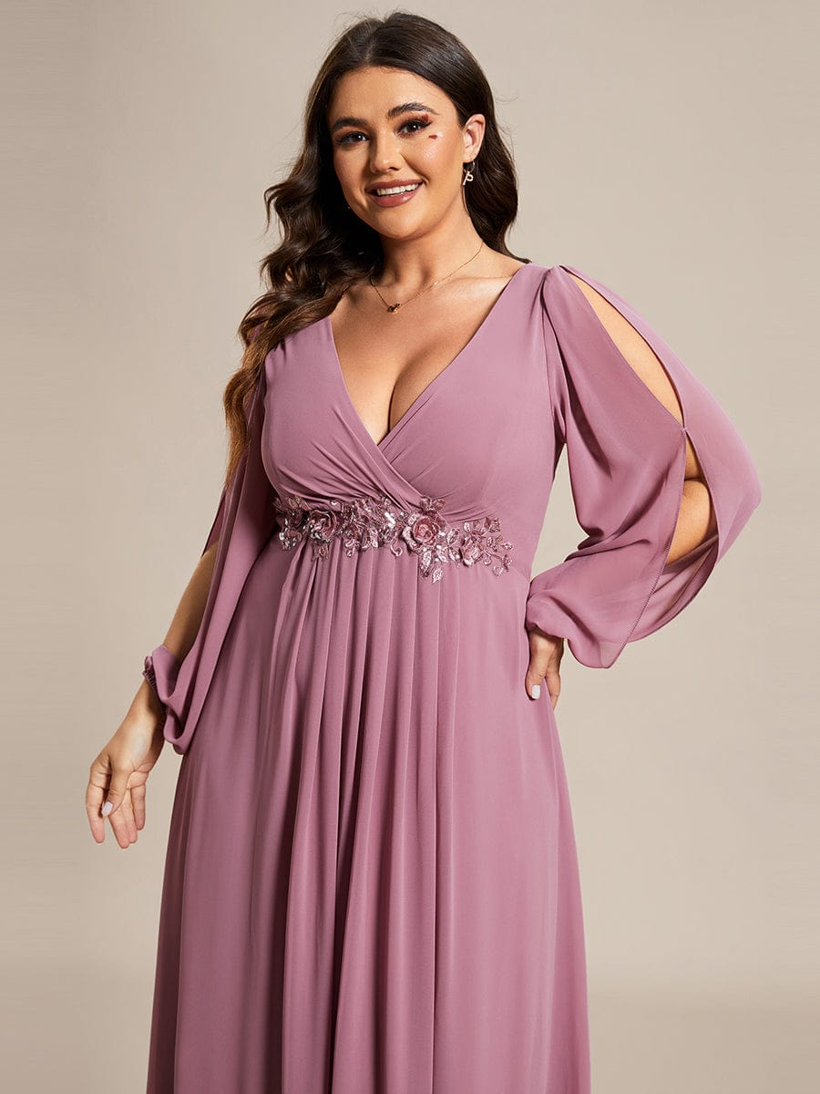 Plus Size Chiffon Empire Waist Maxi Dresses with Long Lantern Sleeves #color_Purple Orchid